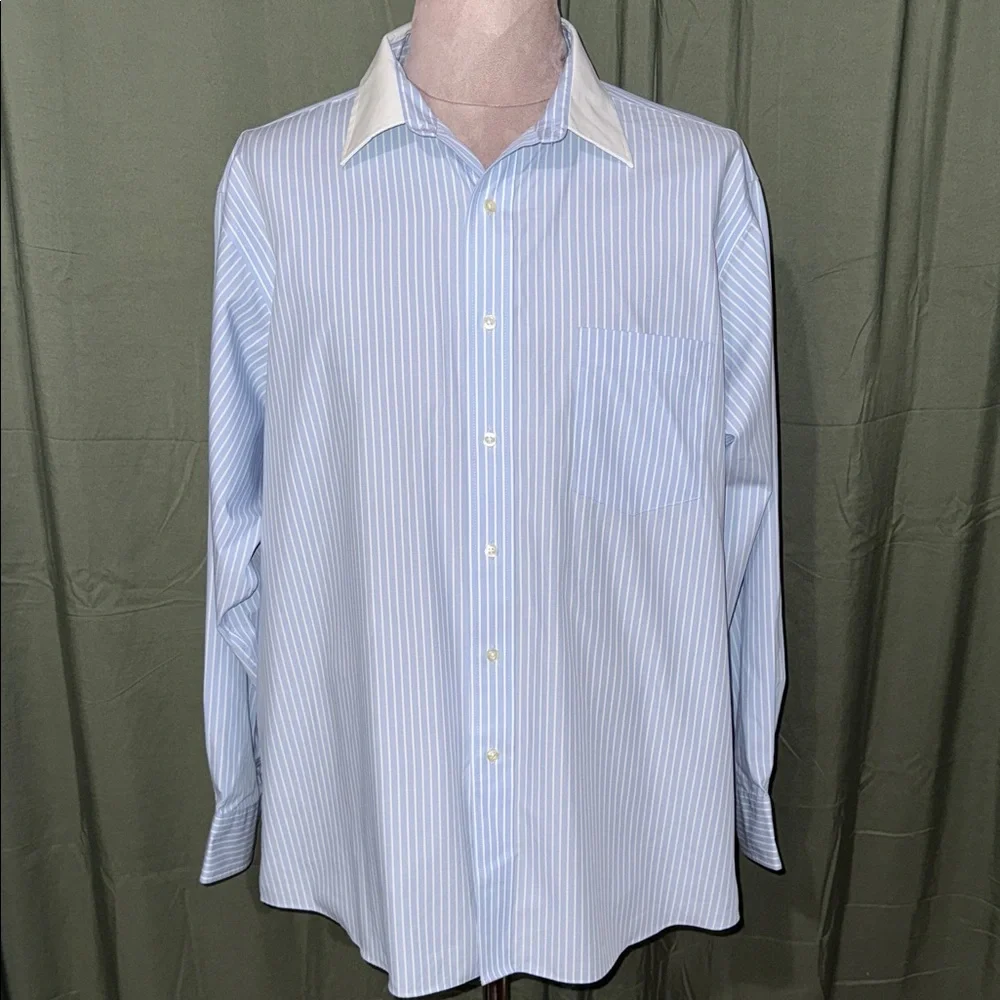 Chaps Light Blue Striped Dress Shirt with White Collar - Picture 1 of 3